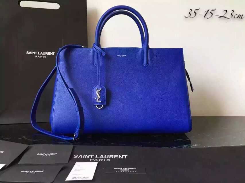 S/S 2015 New Saint Laurent Bag Cheap Sale-Saint Laurent Medium Cabas RIVE GAUCHE Bag in Electric Blue Grained Leather