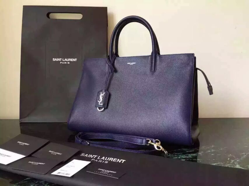 S/S 2015 New Saint Laurent Bag Cheap Sale-Saint Laurent Medium Cabas RIVE GAUCHE Bag in Navy Blue Grained Leather
