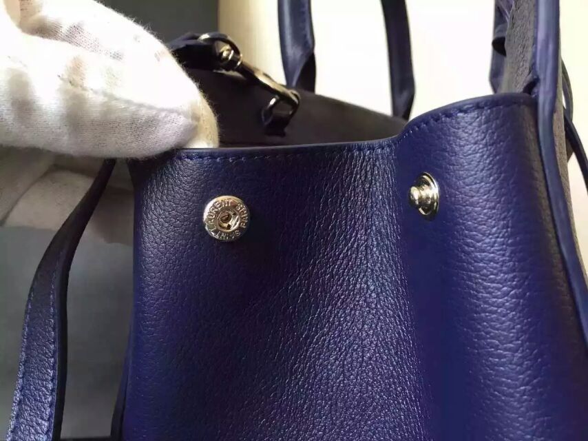 S/S 2015 New Saint Laurent Bag Cheap Sale-Saint Laurent Medium Cabas RIVE GAUCHE Bag in Navy Blue Grained Leather - Click Image to Close