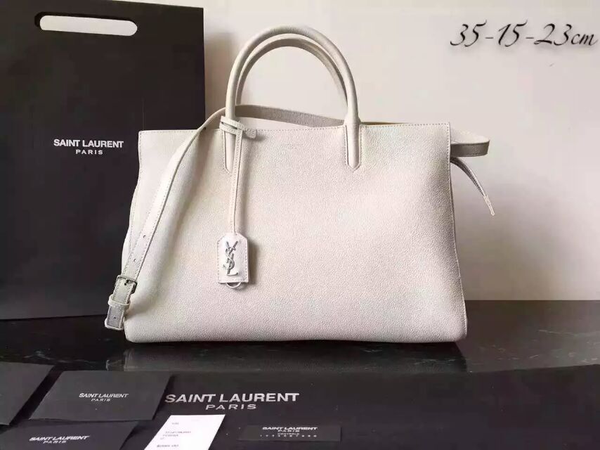 S/S 2015 New Saint Laurent Bag Cheap Sale-Saint Laurent Medium Cabas RIVE GAU CHE Bag in White Grained Leather