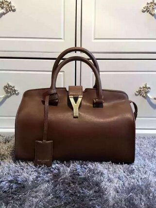F/W 2015 New Saint Laurent Bag Cheap Sale-Saint Laurent Small Monogram Petit Cabas Y in Chocolate Leather