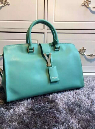 F/W 2015 New Saint Laurent Bag Cheap Sale-Saint Laurent Small Monogram Petit Cabas Y in Turquoise Leather