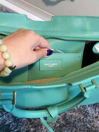F/W 2015 New Saint Laurent Bag Cheap Sale-Saint Laurent Small Monogram Petit Cabas Y in Turquoise Leather - Click Image to Close