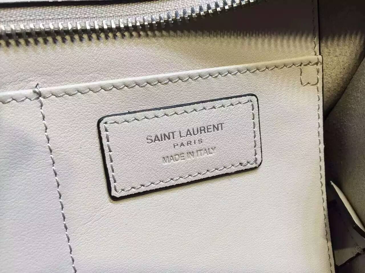 S/S 2016 New Saint Laurent Bag Cheap Sale-Saint Laurent Small Monogram Cabas Bag in Dove White and Black Leather - Click Image to Close