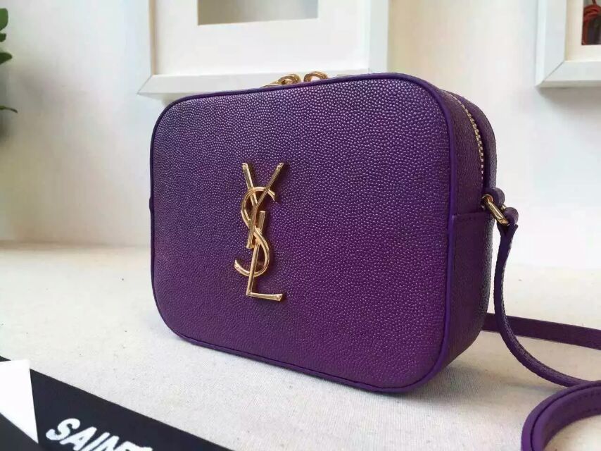 2015 New Saint Laurent Bag Cheap Sale- Saint Laurent Classic Small Monogram Camera Bag in Purple Grain De Poudre Textured Leather