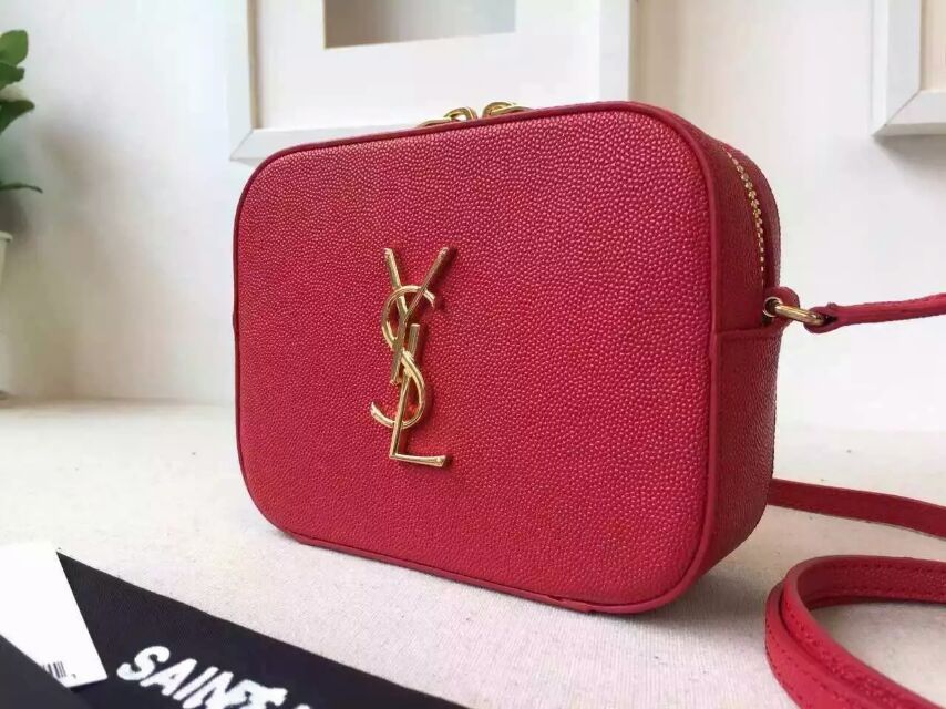 2015 New Saint Laurent Bag Cheap Sale- Saint Laurent Classic Small Monogram Camera Bag in Red Grain De Poudre Textured Leather