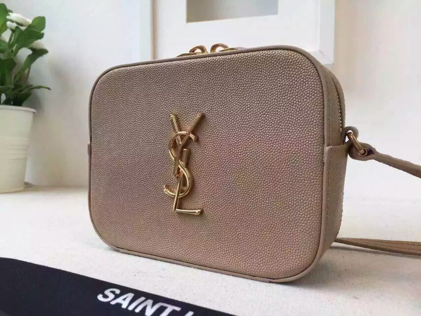 2015 New Saint Laurent Bag Cheap Sale- Saint Laurent Classic Small Monogram Camera Bag in Tan Grain De Poudre Textured Leather