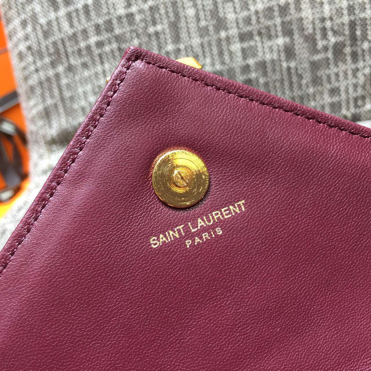 2015 Cheap YSL Out Sale with Free Shipping-Saint Laurent Classic Baby Monogram Satchel in Oxblood Matelasse Leather with Gold Hardware - Click Image to Close
