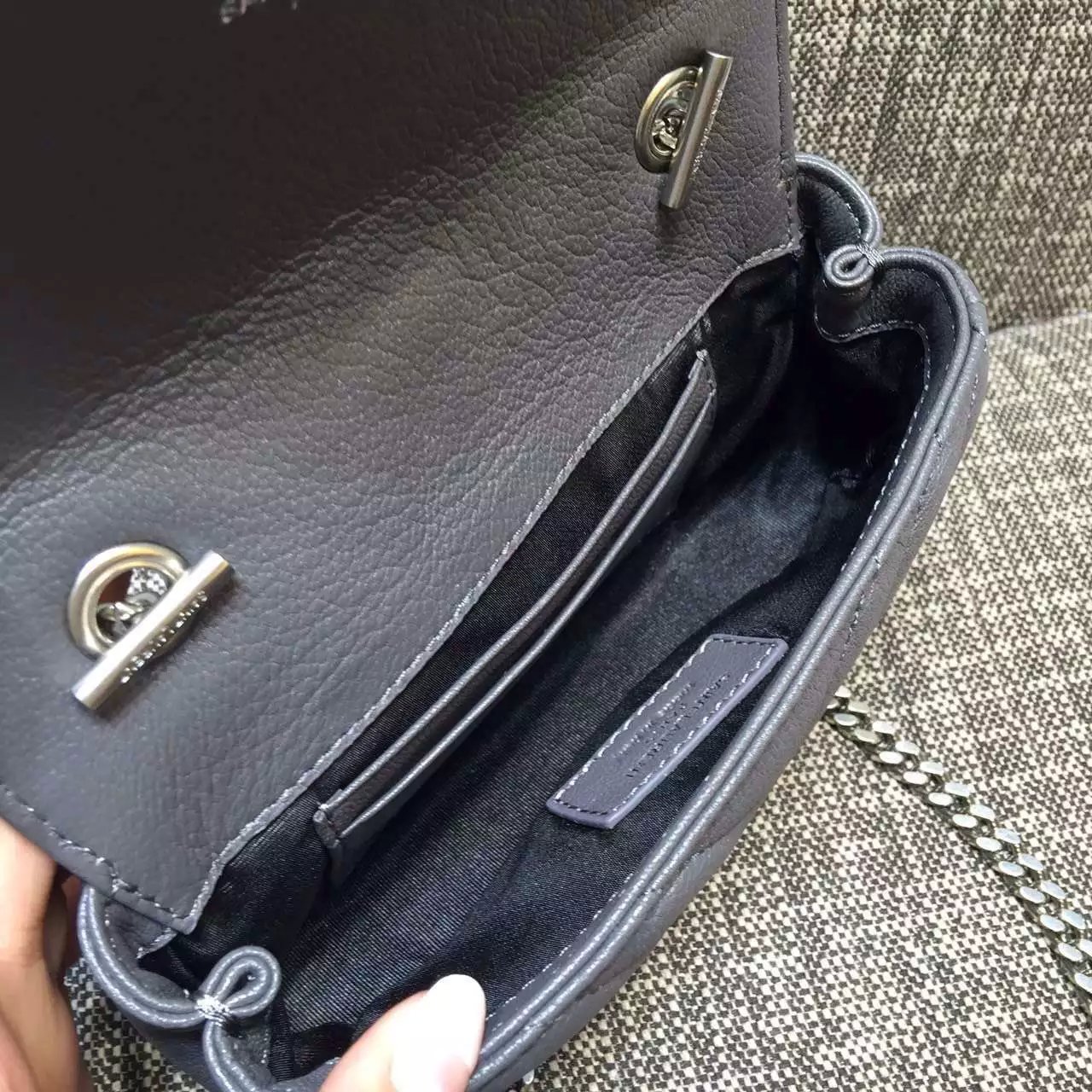 2016 Cheap YSL Outsale with Free Shipping-Saint Laurent Classic Baby Monogram Satchel in Grey Matelasse Leather with Silver Hardware - Click Image to Close