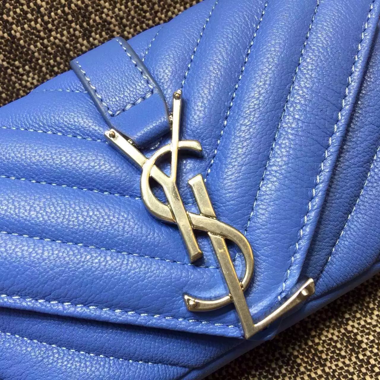 2016 Cheap YSL Outsale with Free Shipping-Saint Laurent Classic Baby Monogram Satchel in Sky Blue Matelasse Leather with Silver Hardware - Click Image to Close