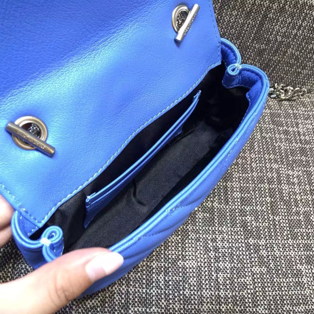 2016 Cheap YSL Outsale with Free Shipping-Saint Laurent Classic Baby Monogram Satchel in Sky Blue Matelasse Leather with Silver Hardware - Click Image to Close