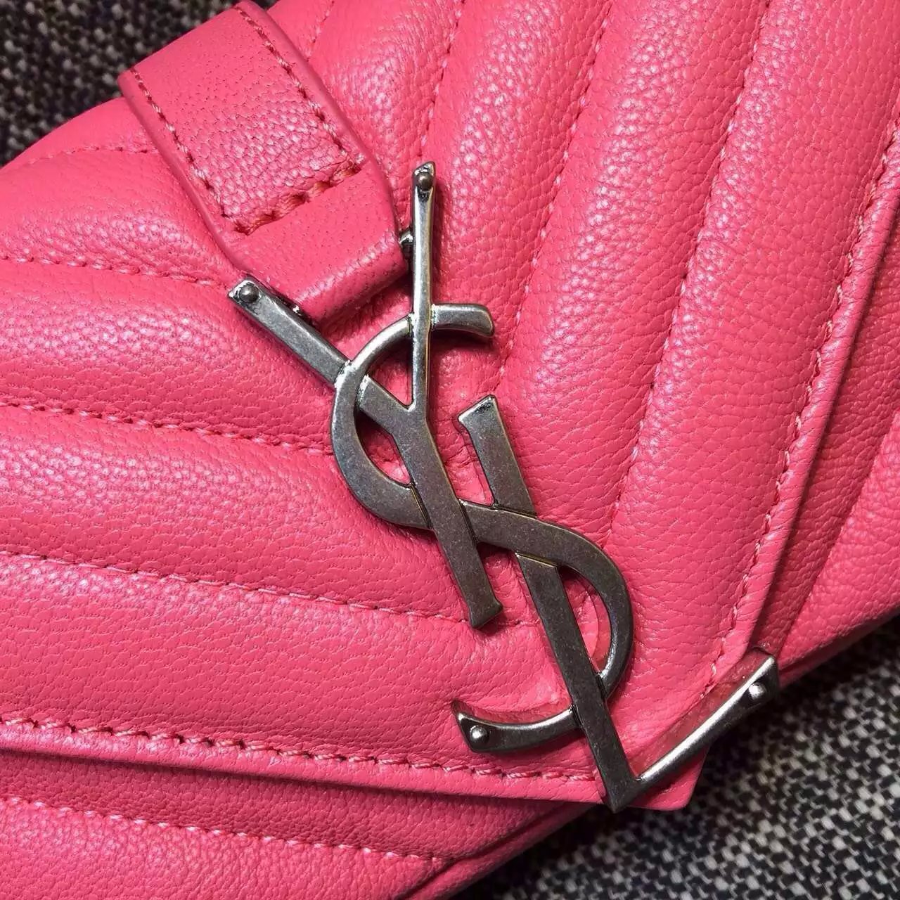 2016 Cheap YSL Outsale with Free Shipping-Saint Laurent Classic Baby Monogram Satchel in Pink Matelasse Leather with Silver Hardware - Click Image to Close