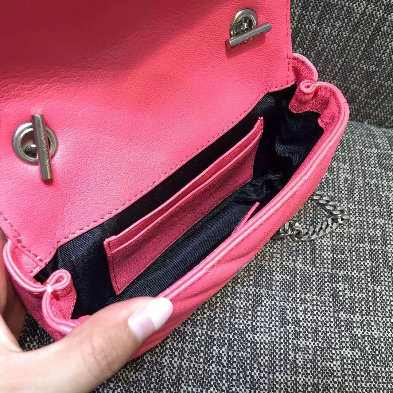 2016 Cheap YSL Outsale with Free Shipping-Saint Laurent Classic Baby Monogram Satchel in Pink Matelasse Leather with Silver Hardware - Click Image to Close