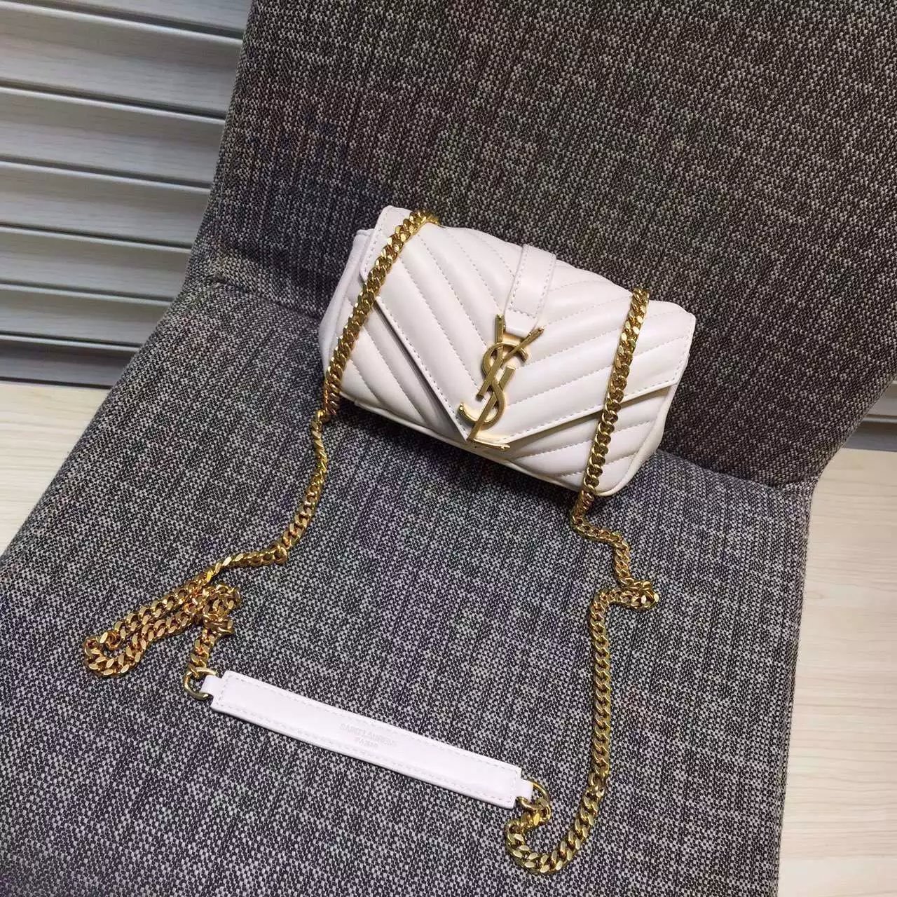 2016 Cheap YSL Outsale with Free Shipping-Saint Laurent Classic Baby Monogram Satchel in White Matelasse Leather with Gold Hardware