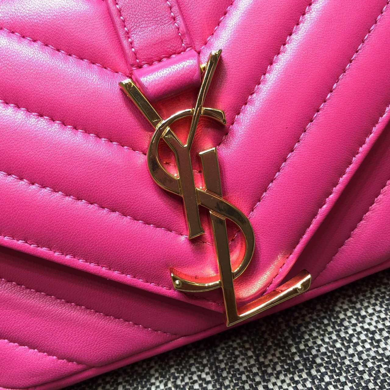2015 Cheap YSL Outsale with Free Shipping-Saint Laurent Classic Baby Monogram Satchel in Pink Matelasse Leather with Gold Hardware - Click Image to Close