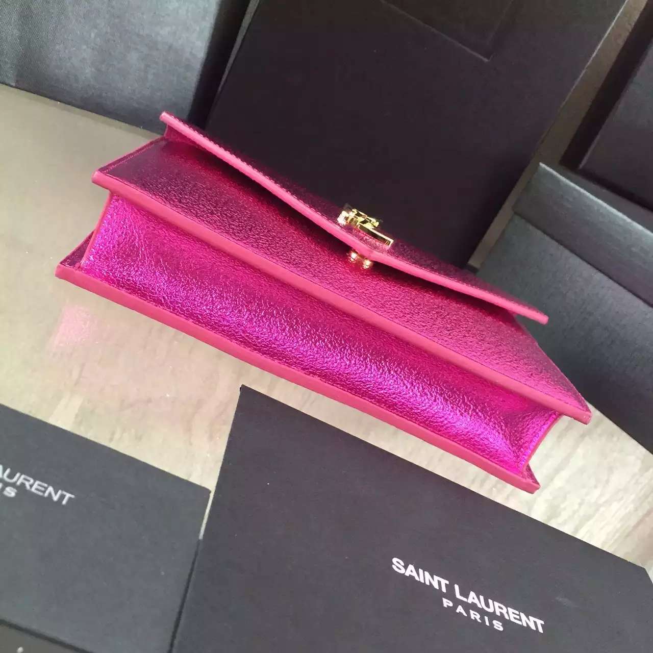 2016 Cheap YSL Out Sale with Free Shipping-Saint Laurent Monogram Envelope Chain Wallet in Rose Grain Leather - Click Image to Close