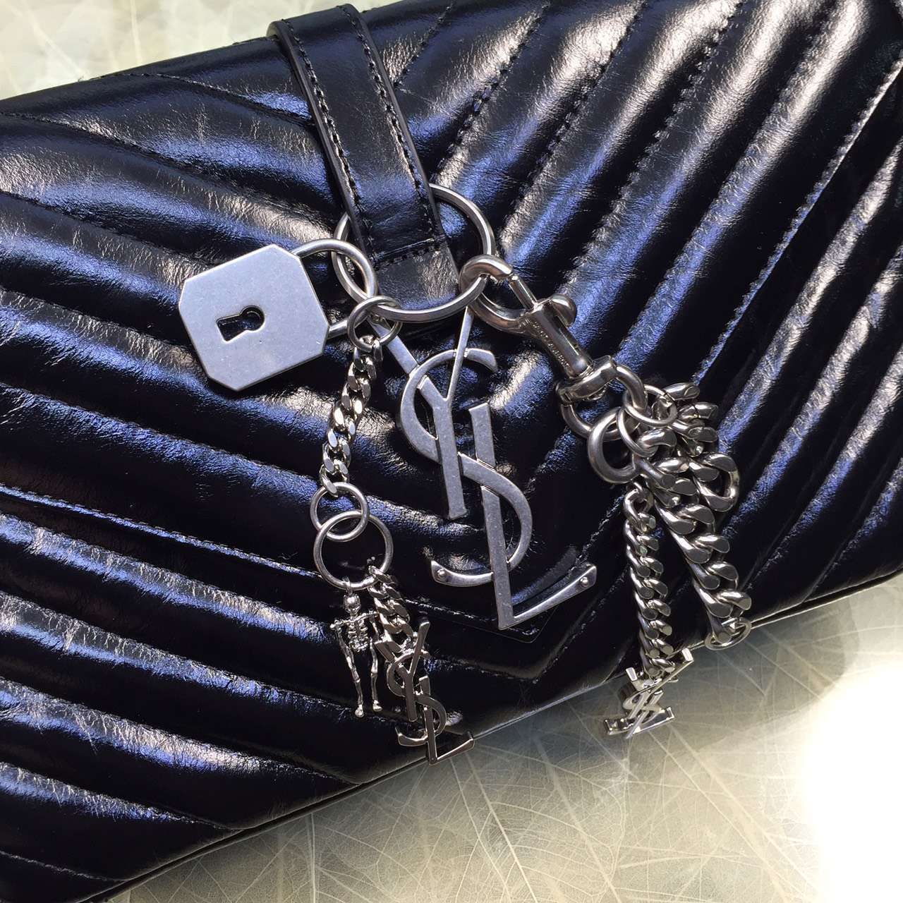 2016 Cheap YSL Out Sale with Free Shipping-Saint Laurent Classic Medium Baby Monogram Satchel in Black Matelasse Leather Silver - Click Image to Close