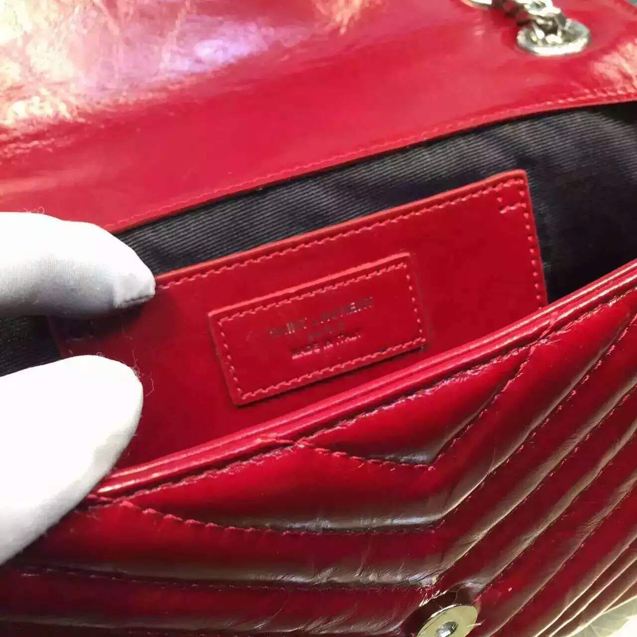 2016 Cheap YSL Out Sale with Free Shipping-Saint Laurent Classic Medium Baby Monogram Satchel in Red Matelasse Leather Silver - Click Image to Close