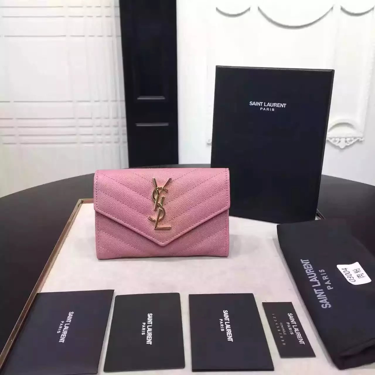 2016 Cheap YSL Out Sale with Free Shipping-Saint Laurent Envelope Wallet in Pink Grain de Poudre Textured Matelassé Leather
