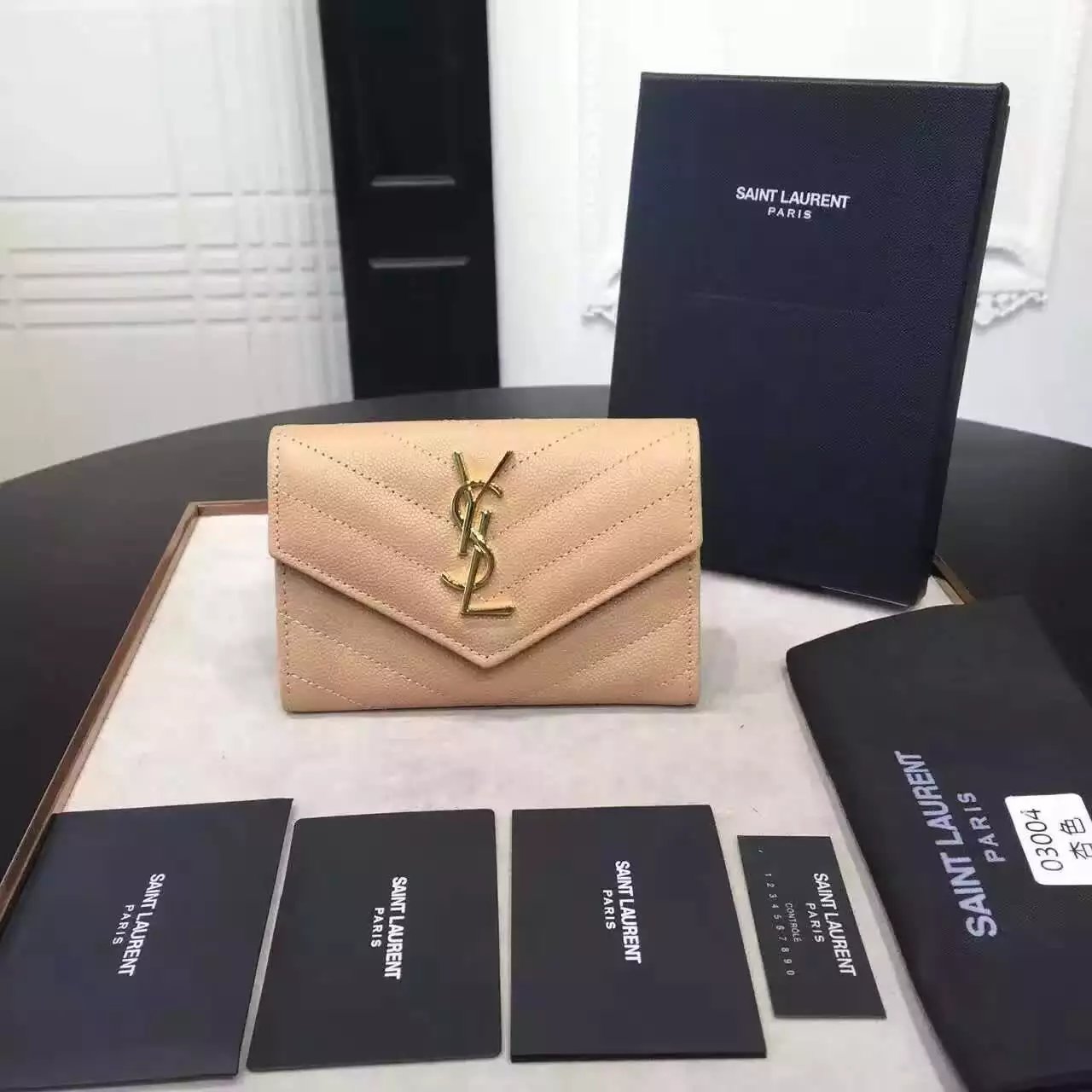 2016 Cheap YSL Out Sale with Free Shipping-Saint Laurent Envelope Wallet in Powder Grain de Poudre Textured Matelassé Leather