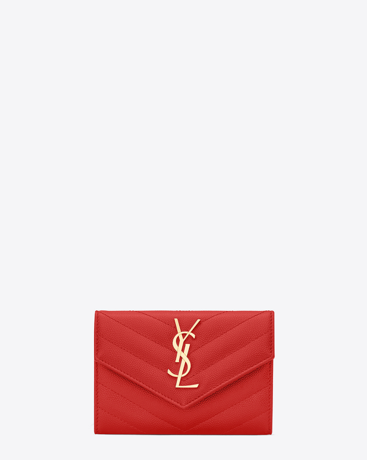 2016 Cheap YSL Out Sale with Free Shipping-Saint Laurent Envelope Wallet in Red Grain de Poudre Textured Matelassé Leather