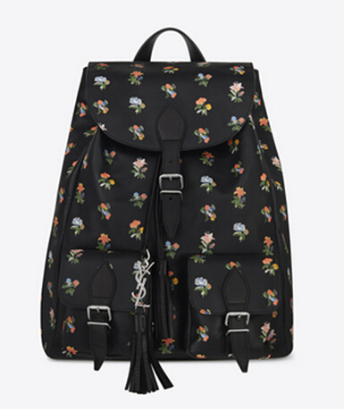 2016 New Saint Laurent Bag Cheap Sale-Saint Laurent Festival Backpack in Black and Multicolor Prairie Flower Printed Leather