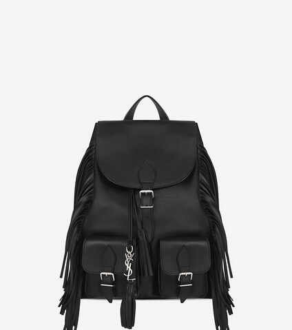2016 Saint Laurent Bags Cheap Sale-Saint Laurent Festival Fringed Backpack in Black Leather