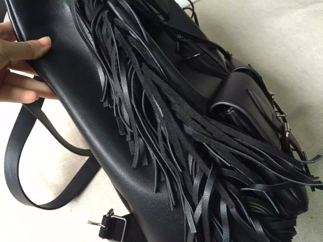 2016 Saint Laurent Bags Cheap Sale-Saint Laurent Festival Fringed Backpack in Black Leather - Click Image to Close