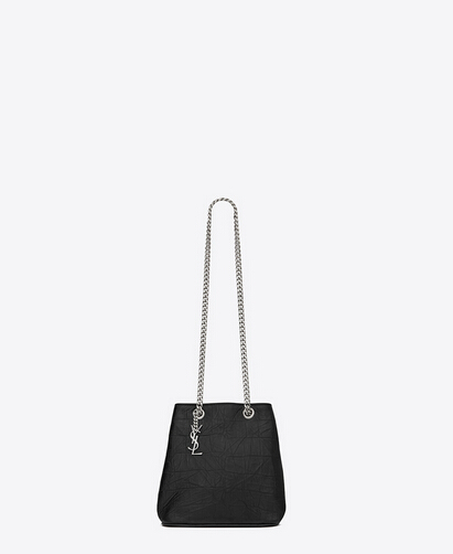 Limited Edition!2016 New Saint Laurent Bag Cheap Sale-Saint Laurent Classic Baby Emmanuelle Chain Bucket Bag in Black Crocodile Embossed Leather