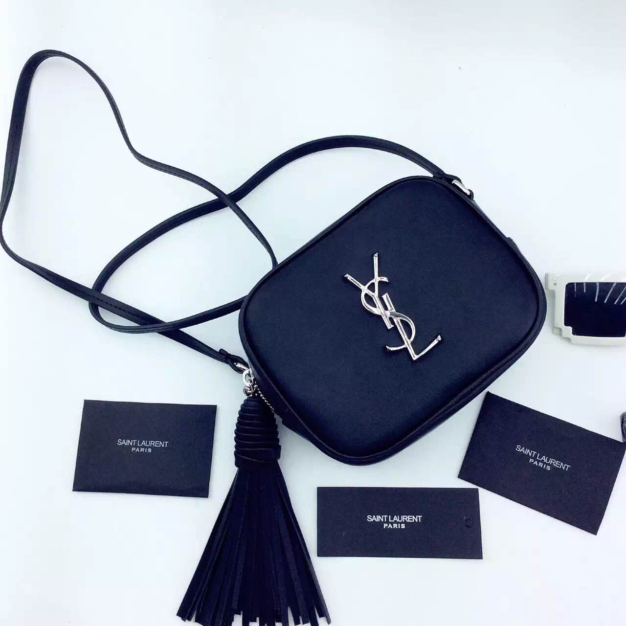 New Arrival!2016 Cheap YSL Out Sale with Free Shipping-Saint Laurent Monogram Medium Blogger Bag in Black Leather
