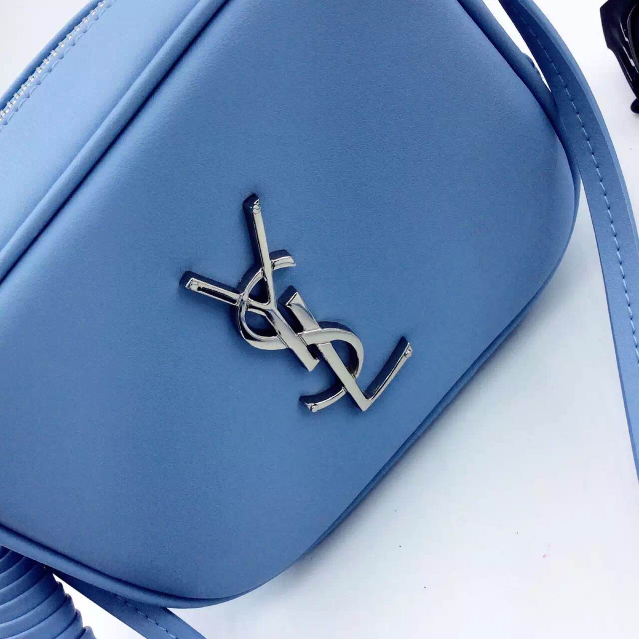New Arrival!2016 Cheap YSL Out Sale with Free Shipping-Saint Laurent Monogram Medium Blogger Bag in Light Blue Leather - Click Image to Close