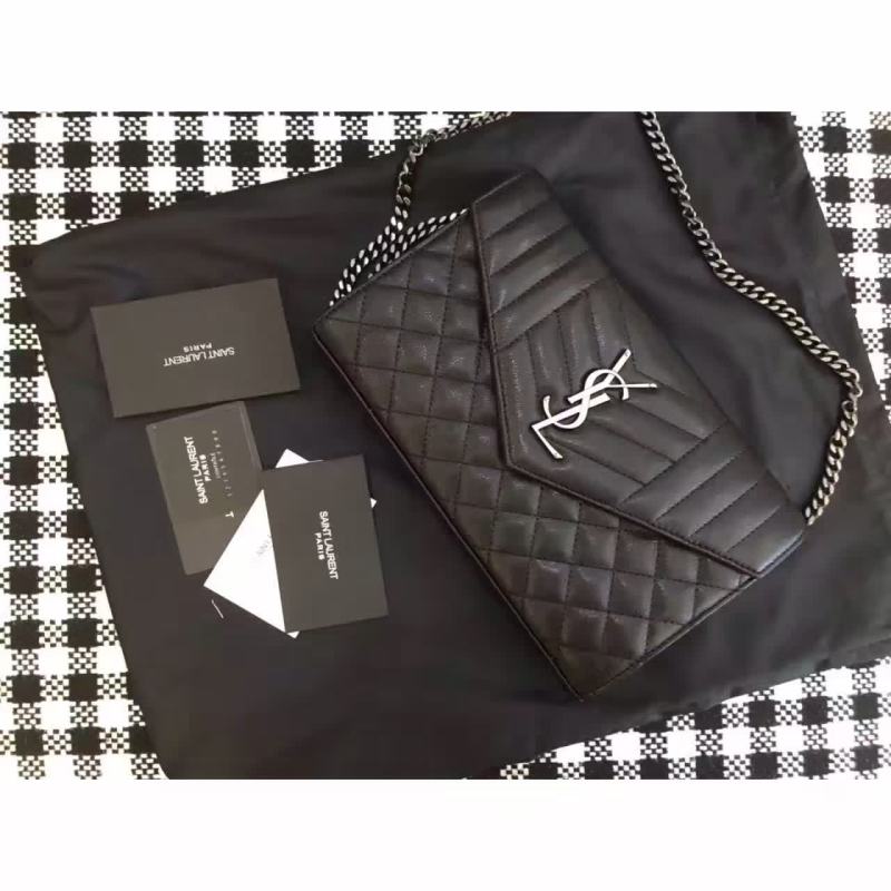 2016 Cheap YSL Out Sale with Free Shipping-Saint Laurent Chain Wallet in in Dark Anthracite Mixed Matelasse Leather