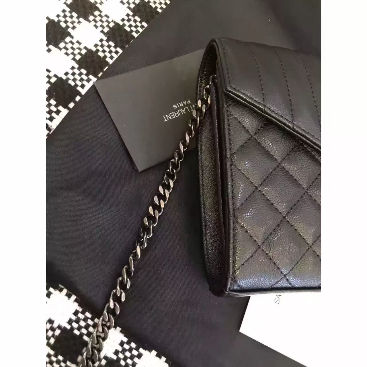 2016 Cheap YSL Out Sale with Free Shipping-Saint Laurent Chain Wallet in in Dark Anthracite Mixed Matelasse Leather - Click Image to Close