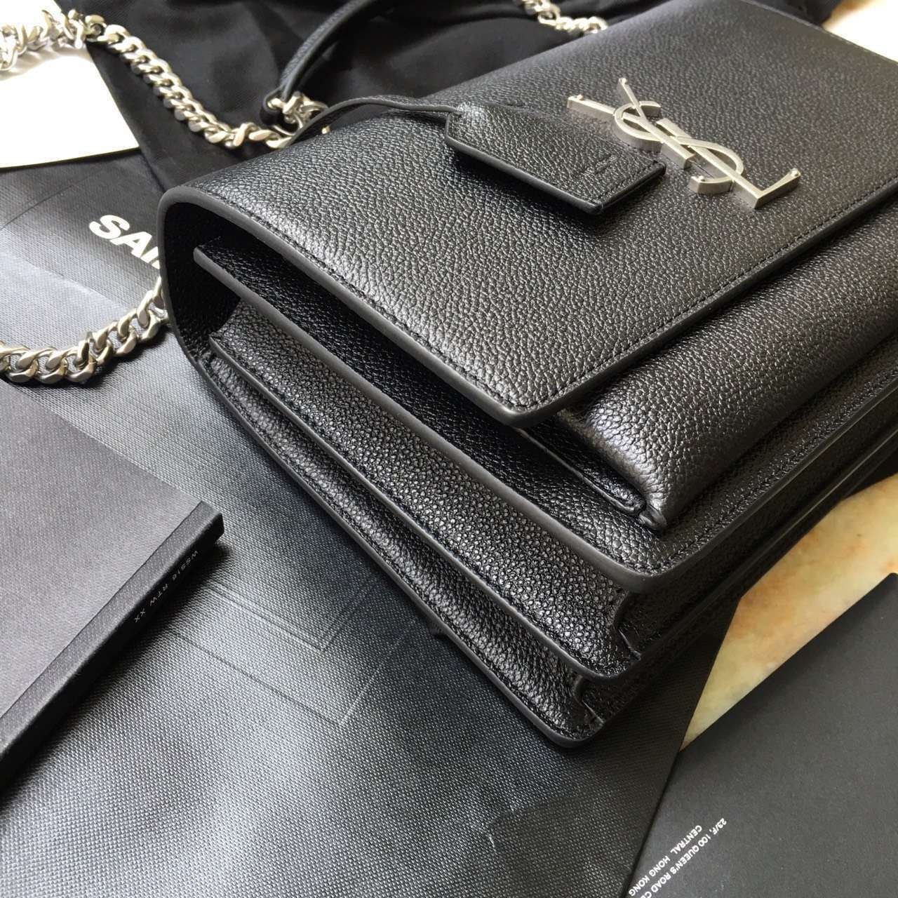 Limited Edition!2016 Saint Laurent Bags Cheap Sale-Saint Laurent Medium Sunset Monogram Bag in Black Grained Leather - Click Image to Close