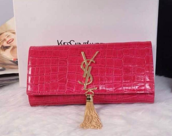 12014 Cheap Ysl clutch crocdile in pink,ysl wallet sale