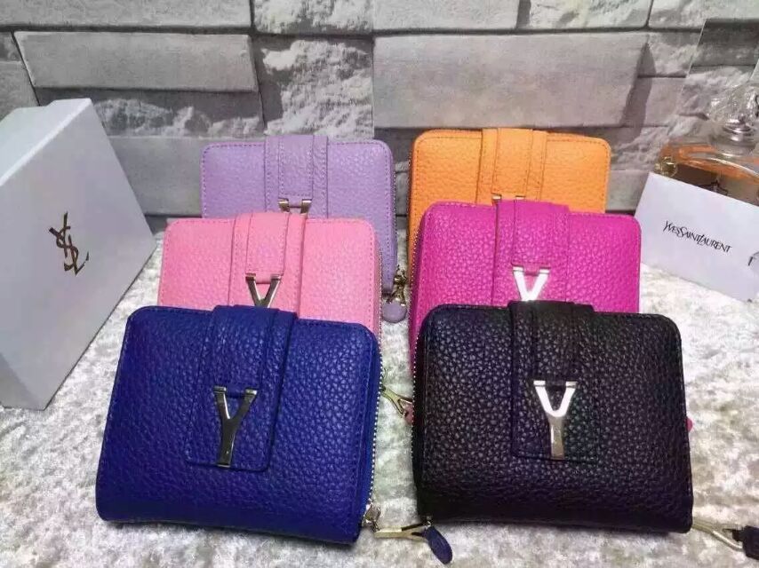 2015 New Saint Laurent Bag Cheap Sale-YSL Wallet in Lavender Grained Calfskin Leather - Click Image to Close