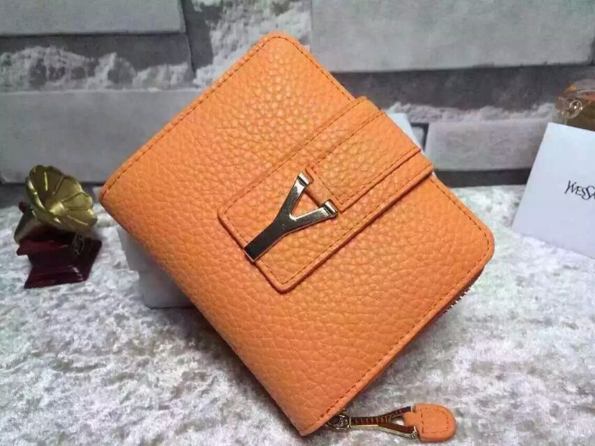 2015 New Saint Laurent Bag Cheap Sale-YSL Wallet in Orange Grained Calfskin Leather