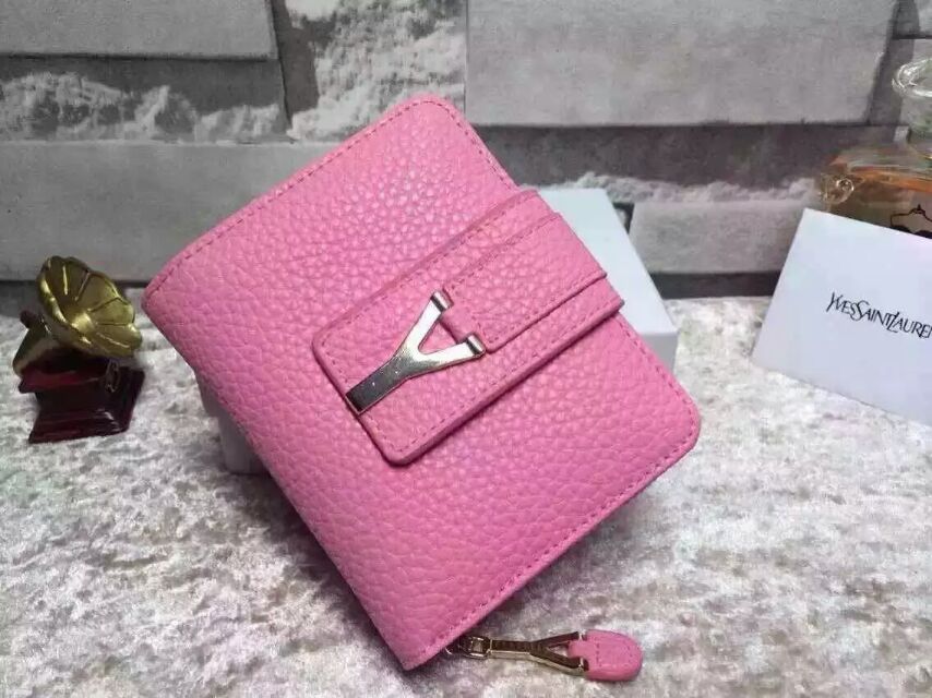 2015 New Saint Laurent Bag Cheap Sale-YSL Wallet in Pink Grained Calfskin Leather