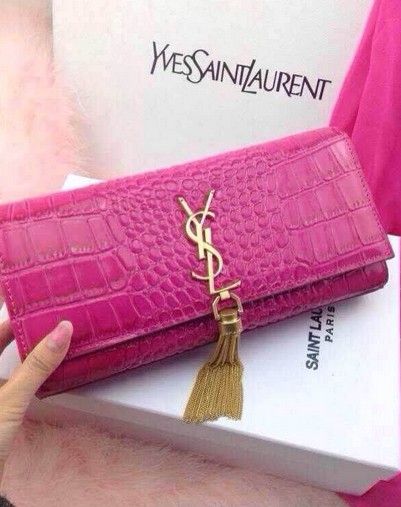 -2014 Cheap Saint Laurent monogramme printed leather clutch 9898 hot pink
