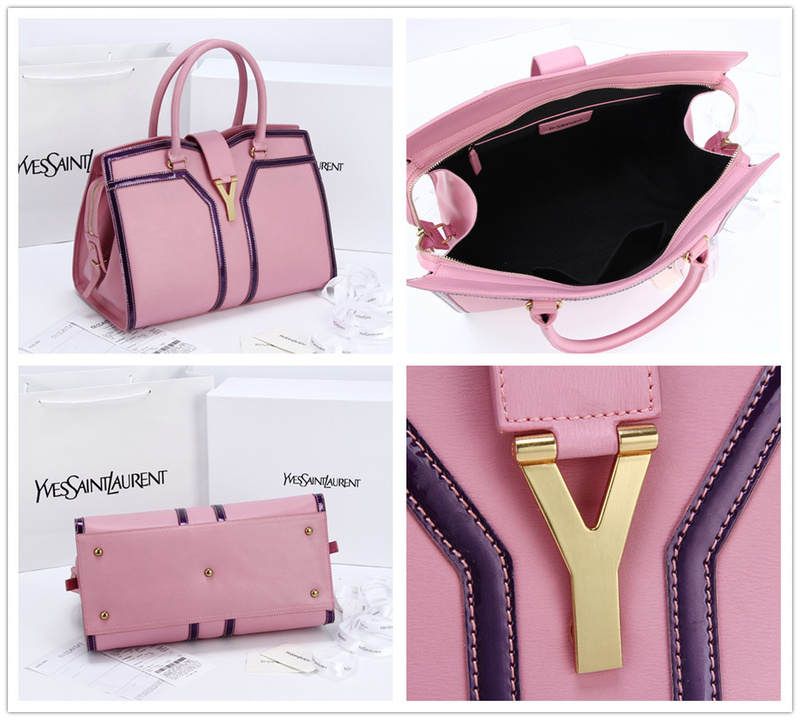 2013 Yves Saint Laurent Medium tricolor Cabas Chyc Bag 9928 Pink+purle - Click Image to Close