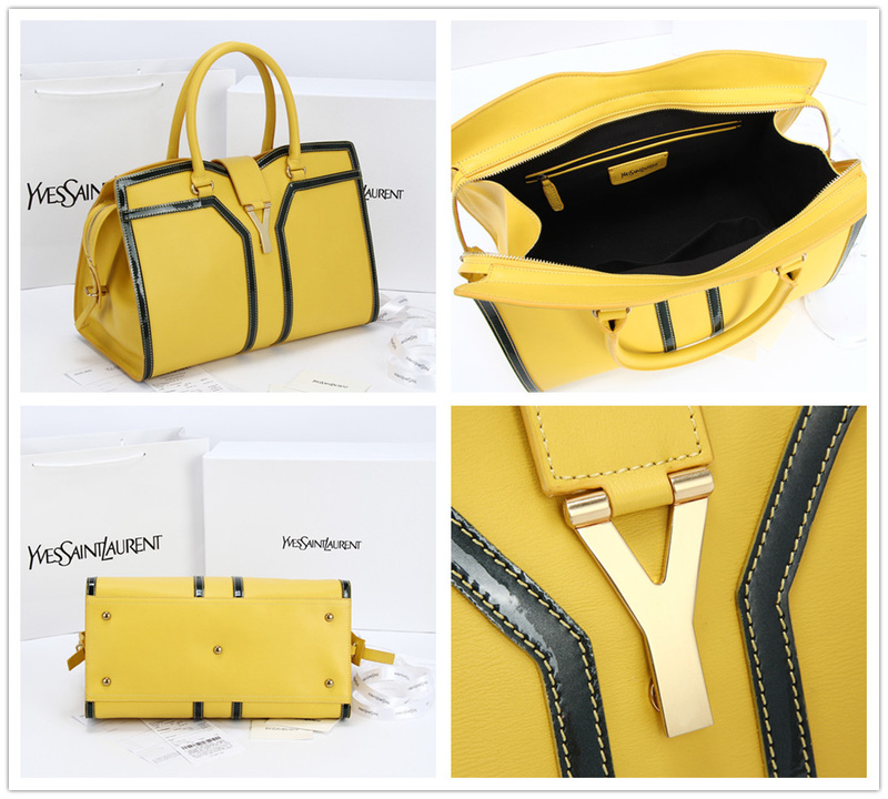 2013 Yves Saint Laurent Medium tricolor Cabas Chyc Bag 9928 Yellow+black - Click Image to Close