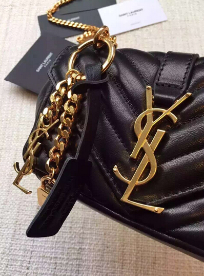S/S 2016 Saint Laurent Bags Cheap Sale-Saint Laurent Classic Baby Monogram Chain Bag in Black Grainy Matelasse Leather with Gold-Toned "YSL" - Click Image to Close