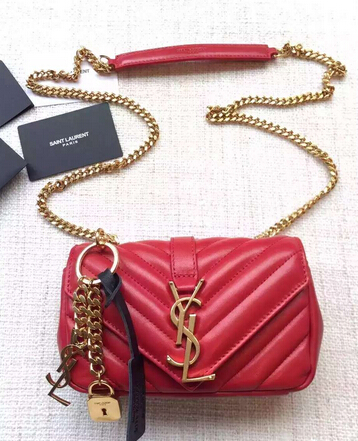 Spring 2016 Saint Laurent Bags Cheap Sale-Saint Laurent Classic Baby Monogram Chain Bag in Cherry Grainy Matelasse Leather with Gold-Toned "YSL"