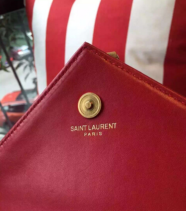 Spring 2016 Saint Laurent Bags Cheap Sale-Saint Laurent Classic Baby Monogram Chain Bag in Cherry Grainy Matelasse Leather with Gold-Toned "YSL" - Click Image to Close