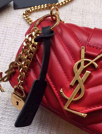 Spring 2016 Saint Laurent Bags Cheap Sale-Saint Laurent Classic Baby Monogram Chain Bag in Cherry Grainy Matelasse Leather with Gold-Toned "YSL" - Click Image to Close