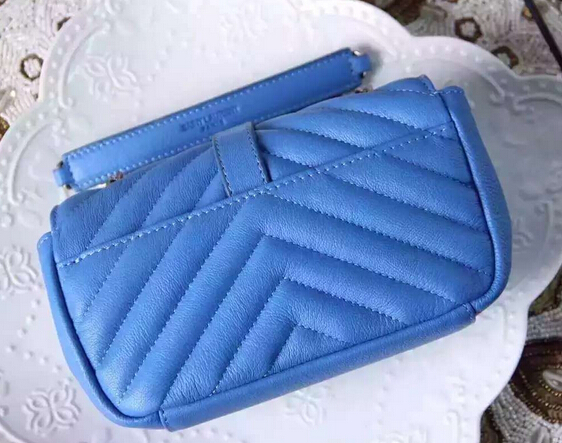Spring 2016 Saint Laurent Bags Cheap Sale-Saint Laurent Mini Classic Monogram College Bag in Light Blue Matelasse Leather - Click Image to Close