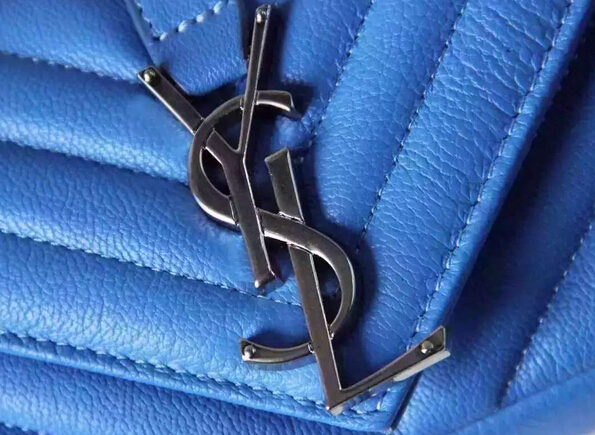 Spring 2016 Saint Laurent Bags Cheap Sale-Saint Laurent Mini Classic Monogram College Bag in Light Blue Matelasse Leather - Click Image to Close