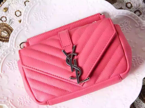 Spring 2016 Saint Laurent Bags Cheap Sale-Saint Laurent Mini Classic Monogram College Bag in Pink Matelasse Leather