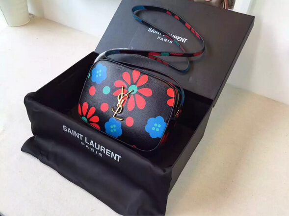 2015 New Saint Laurent Bag Cheap Sale-YSL Camera Cross-body Bag in Flower Printed Calfskin Leather