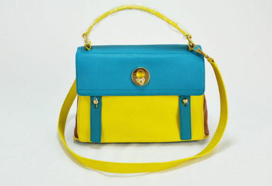 2013 Cheap YSL Muse Two Small leather tote yellow/blue